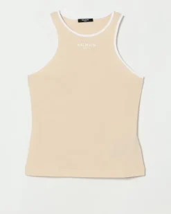 Baumwoll-Tanktop mit Logo Beige