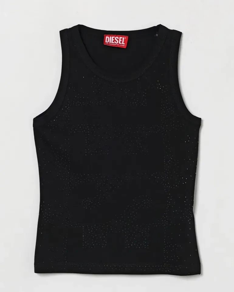 Baumwoll-Tanktop mit Strass-Besatz Schwarz