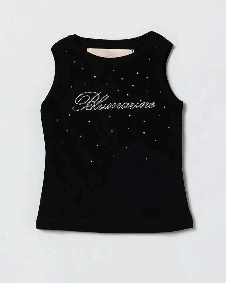 Baumwoll-Tanktop mit Strass-Logo Schwarz