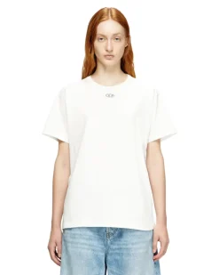 Baumwoll-T-Shirt mit metallischem Oval D - T-Shirts - Damen - Weiss