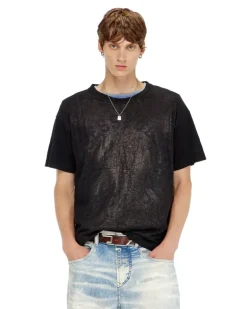 Baumwoll-T-Shirt mit Rundhalsausschnitt und Folienprint - T-Shirts - Herren - Schwarz