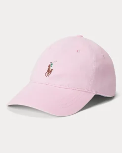 Baumwolltwill-Baseballkappe mit Pony Pink