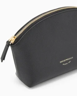 Beauty Case aus genarbtem Leder mit Reißverschluss Schwarz