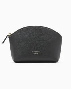 Beauty Case aus genarbtem Leder mit Reißverschluss Schwarz