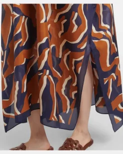 Bedruckter Kaftan Archipel aus Seide Orange