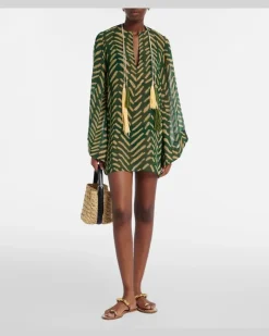 Bedruckter Kaftan aus Baumwolle GrüN