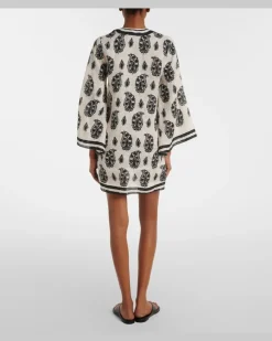 Bedruckter Kaftan aus Leinen Weiß
