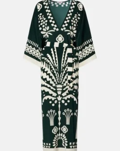 Bedruckter Kaftan aus Seide GrüN