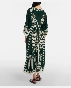 Bedruckter Kaftan aus Seide GrüN