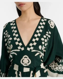 Bedruckter Kaftan aus Seide GrüN