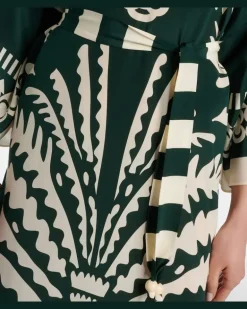 Bedruckter Kaftan aus Seide GrüN