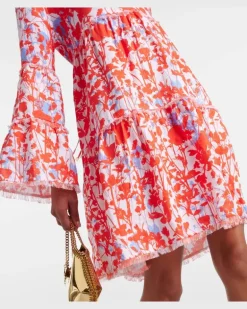 Bedruckter Kaftan Deia aus Leinen Rot