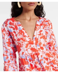 Bedruckter Kaftan Deia aus Leinen Rot
