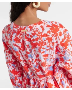Bedruckter Kaftan Deia aus Leinen Rot