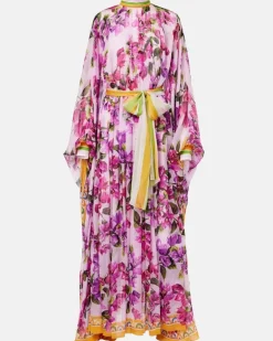 Bedruckter Kaftan Taormina aus Seide Rosa