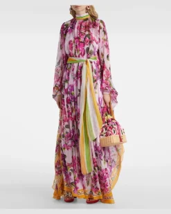 Bedruckter Kaftan Taormina aus Seide Rosa