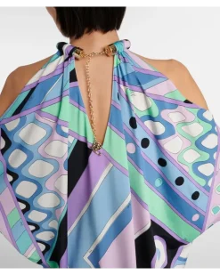 Bedruckter Kaftan Vivara aus Jersey-Satin Blau