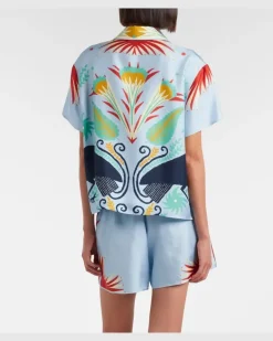 Bedruckter Pyjama aus Seide Blau