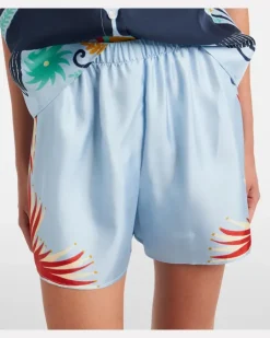 Bedruckter Pyjama aus Seide Blau
