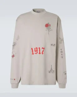 Bedrucktes Longsleeve aus Baumwoll-Jersey Grau