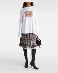 Bedrucktes Longsleeve aus Baumwoll-Jersey Weiß