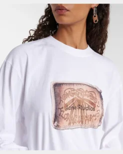 Bedrucktes Longsleeve aus Baumwoll-Jersey Weiß