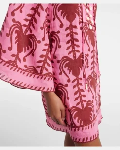 Bedruckte Tunika aus Leinen Rosa