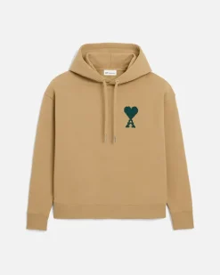 Beigefarbener Ami De Coeur Hoodie aus Baumwolle Beige Unisex Kamel