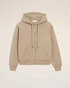 Beigefarbener Kapuzenpullover aus Baumwolle mit Ami De Coeur Prägung und Reißverschluss Beige Unisex Taupegrau