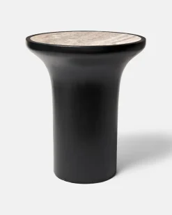 Beistelltisch Trumpet Tall aus Travertin Silber