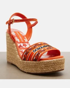 Bestickte Espadrille-Wedges Orange
