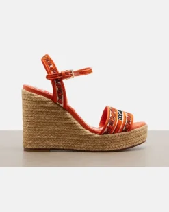 Bestickte Espadrille-Wedges Orange