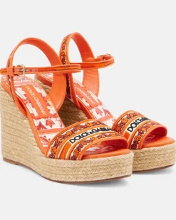 Bestickte Espadrille-Wedges Orange
