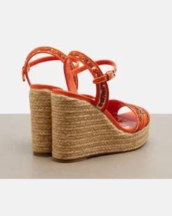 Bestickte Espadrille-Wedges Orange