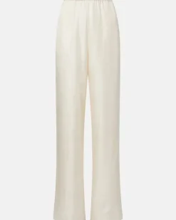 Bestickte Pyjama-Sose aus Seidensatin Weiß