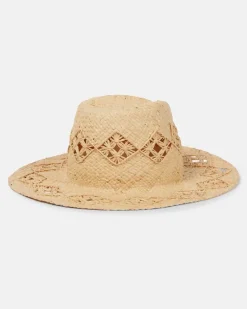 Bestickter Fedora-Hut aus Stroh Beige