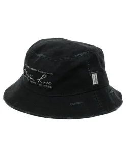 Bestickter Fischerhut im Distressed-Look - Schwarz