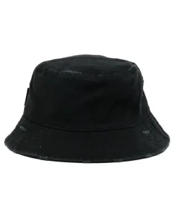 Bestickter Fischerhut im Distressed-Look - Schwarz