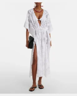 Bestickter Kaftan aus Baumwolle Weiß