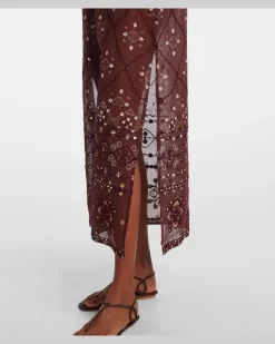 Bestickter Kaftan aus Baumwolle Burgunderrot