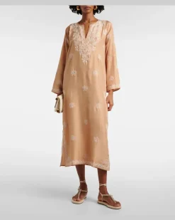 Bestickter Kaftan aus Seide Gold