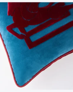 Besticktes Kissen aus Baumwolle und Samt Multicolor