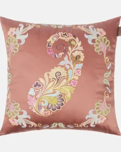 Besticktes Kissen Kentia aus Baumwollsatin Rosa