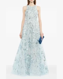 Besticktes Tüllkleid - Blau