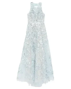 Besticktes Tüllkleid - Blau
