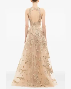 Besticktes Tüllkleid - Gold