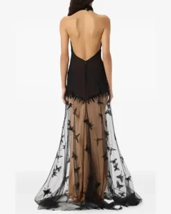 Besticktes Tüllkleid - Schwarz