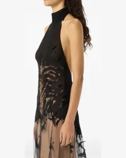 Besticktes Tüllkleid - Schwarz