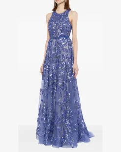 Besticktes Tüllkleid - Violett