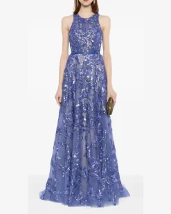 Besticktes Tüllkleid - Violett